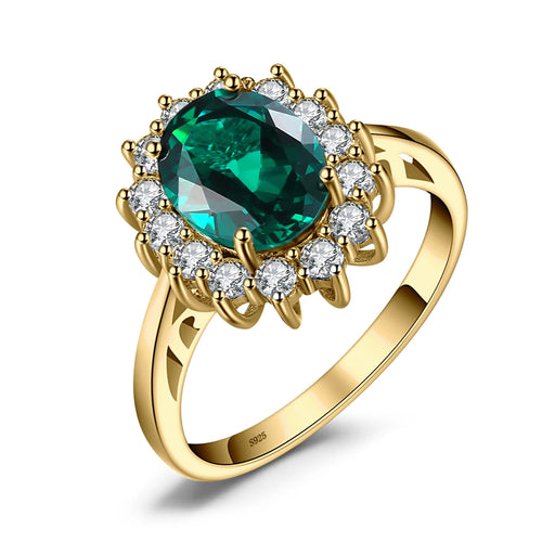 Simulated Emerald Created Blue Sapphire Yellow Rose Gold Plated Natural Garnet 925 Sterling Silver Ring - Elegant Gift for Women