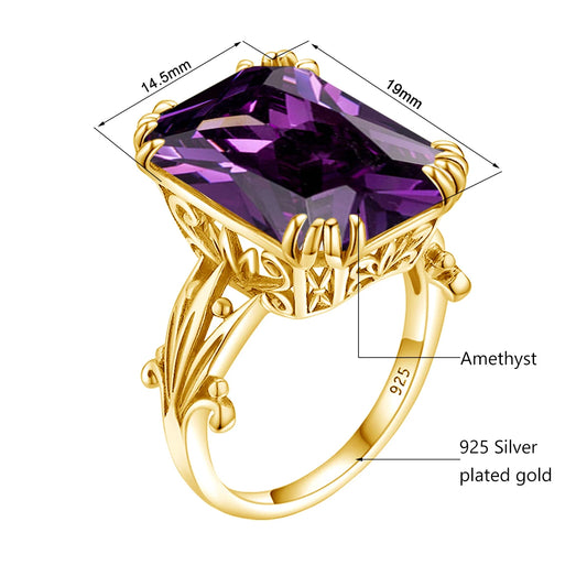 Amethyst rectangle gold-plated woman's ring in 925 sterling silver -  ideal for a banquet or party, sophisticated, fine jewelry - Perfect Gift for Women