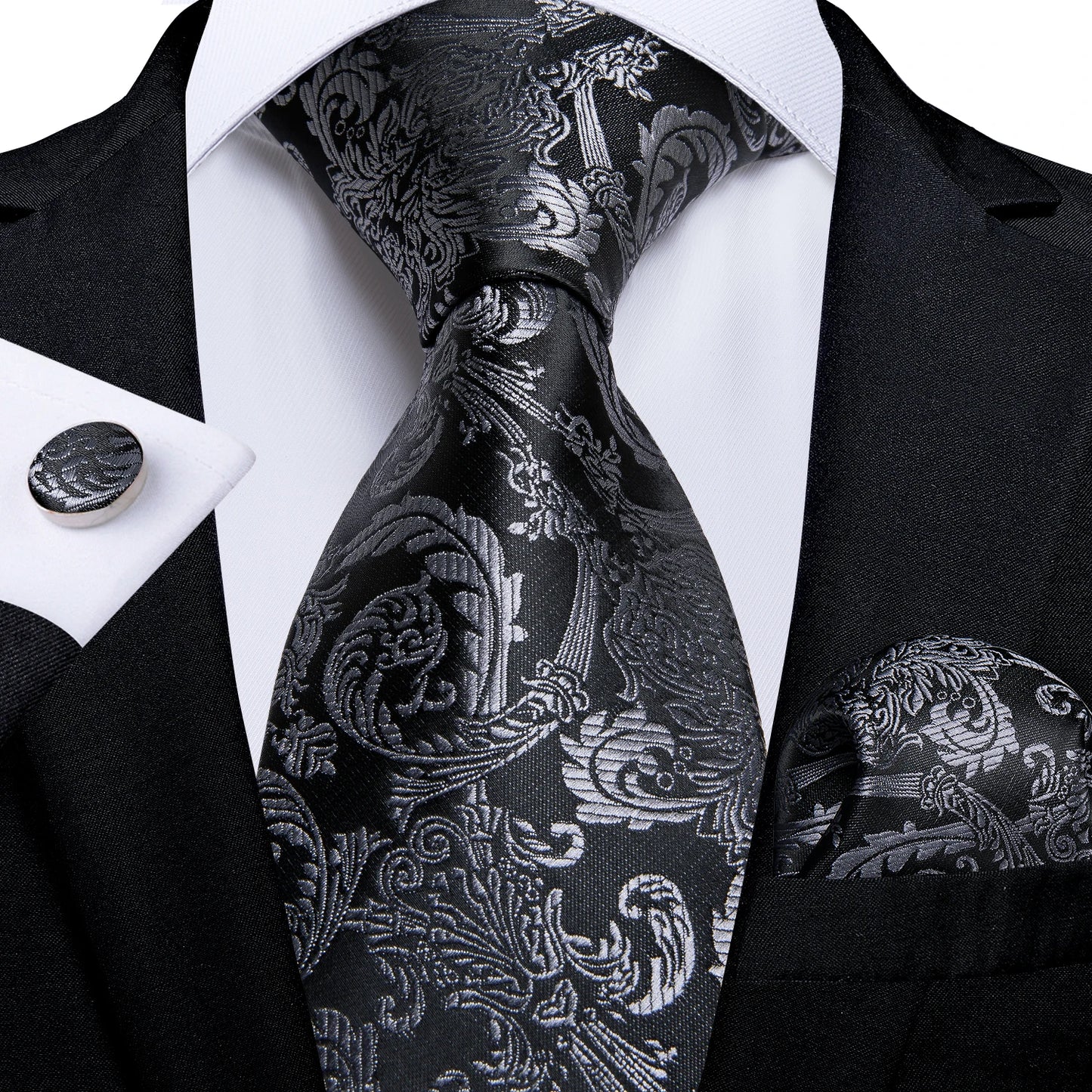 Luxury Orange Paisley Men's Tie Set for Business, Office, Party, Wedding| 3.15 Inch Silk Polyester Necktie, Cufflinks & Pocket Square - Perfect Gift for Him