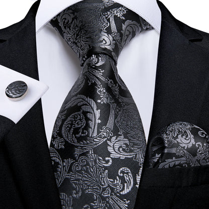 Luxury Orange Paisley Men's Tie Set for Business, Office, Party, Wedding| 3.15 Inch Silk Polyester Necktie, Cufflinks & Pocket Square - Perfect Gift for Him