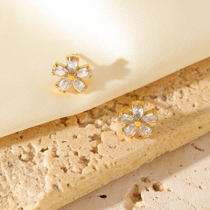 EILIECK 316L Stainless Steel White Zirconia Flower Petal Necklace Bracelet Earrings Set For Women New Trendy Jewelry Party Gift