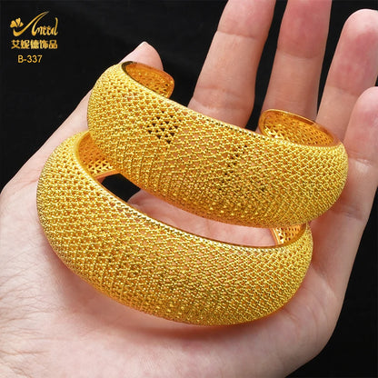 ANIID Dubai 24k Golden Cuff Bangles For Women - African Luxury Charm Bracelet Bangles Nigerian Wedding Gold Color Jewelry Gifts