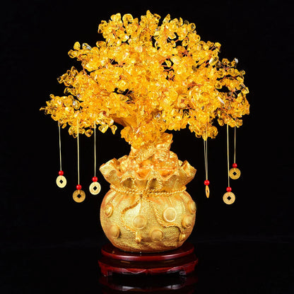 Natural Crystal Shaking Money Tree Desktop Ornament - Prosperity, Luck Enhancing Golden Money Bag Decoration for Desktop, Office, or Christmas - Ideal Gift for Friends & Family