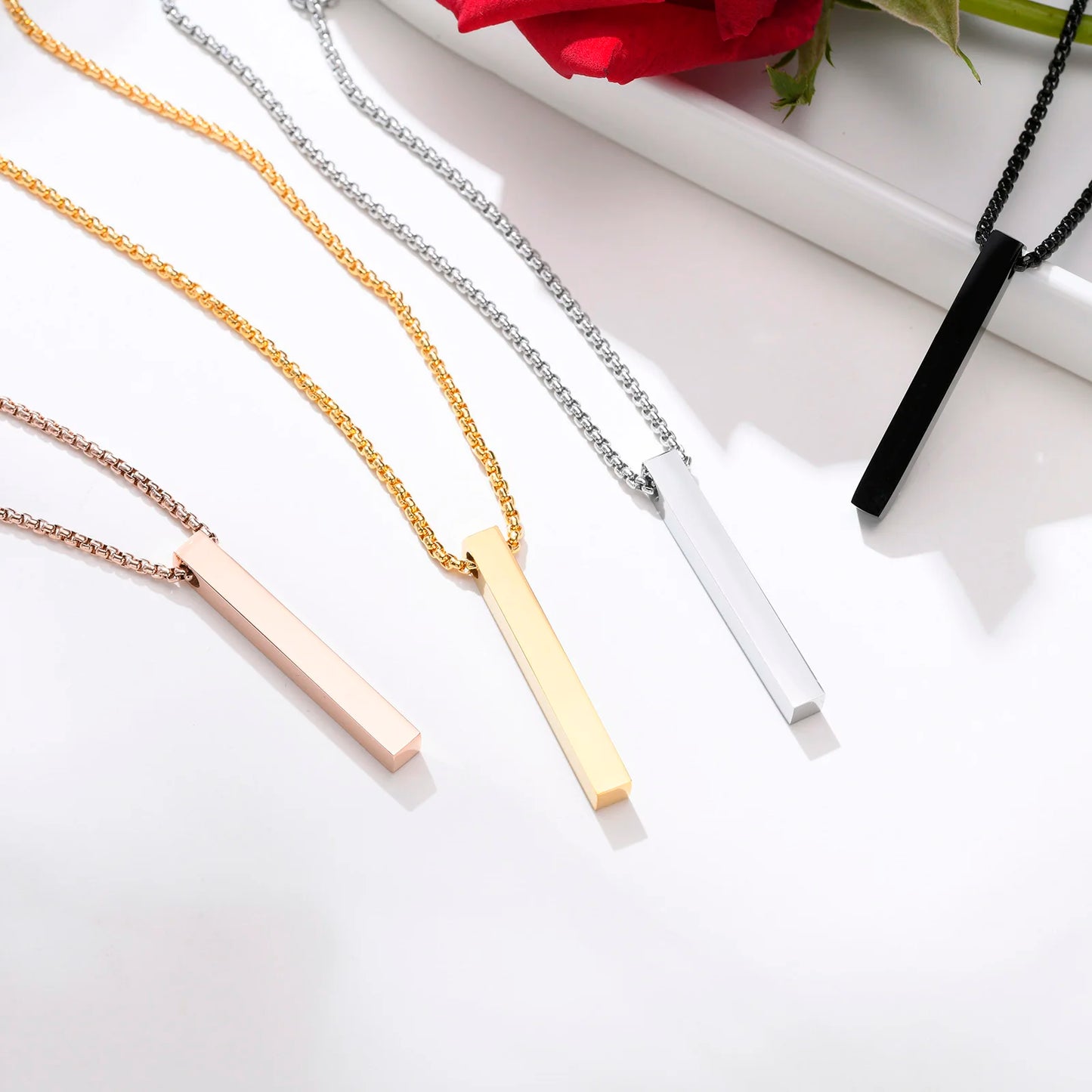 Waterproof Stainless Steel Bar Pendant Necklace – Unisex Minimalist Jewelry