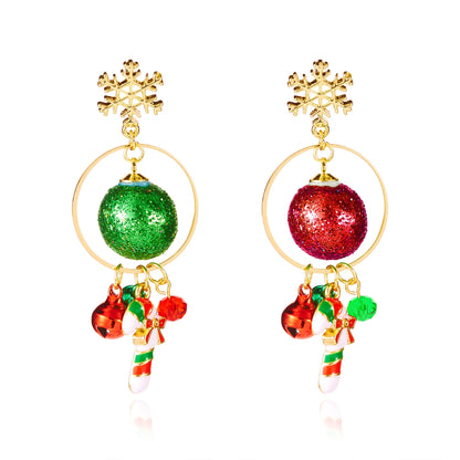 New Christmas Ribbon Star Long Tassel Earrings for Women Delicate Crystal Bowknot Hollow Bell Drop Earring Xmas Festival Jewelry