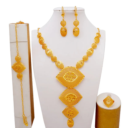 African Indian Gold Jewelry Set for Women – Dubai Style Bridal Tassel Long Necklace, Earrings, Ring & Bangle - Ideal Gift for Her