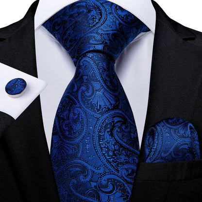 Luxury Orange Paisley Men's Tie Set for Business, Office, Party, Wedding| 3.15 Inch Silk Polyester Necktie, Cufflinks & Pocket Square - Perfect Gift for Him