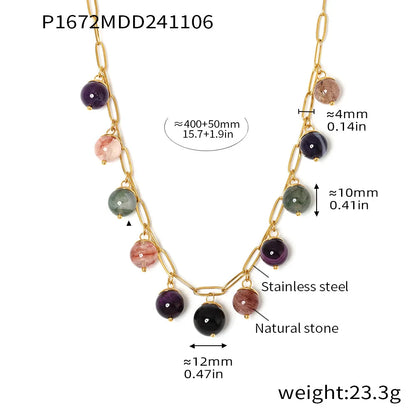 eye-catcher Round Nature Stones Necklace For Women Stainless Steel Chain Gold Plated Fashion Charm Jewelry Gift