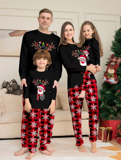Matching Family Christmas Pajamas Set – Snug, Colorful Letter Print Top & Plaid Bottom Jammies