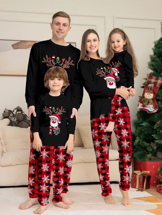 Matching Family Christmas Pajamas Set – Snug, Colorful Letter Print Top & Plaid Bottom Jammies