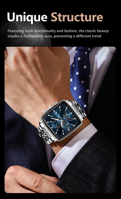 POEDAGAR Square Men’s Watch, Waterproof – Premium Stainless Steel Chronograph with Luminous Display Casual Wrist Watch. Gift for all.