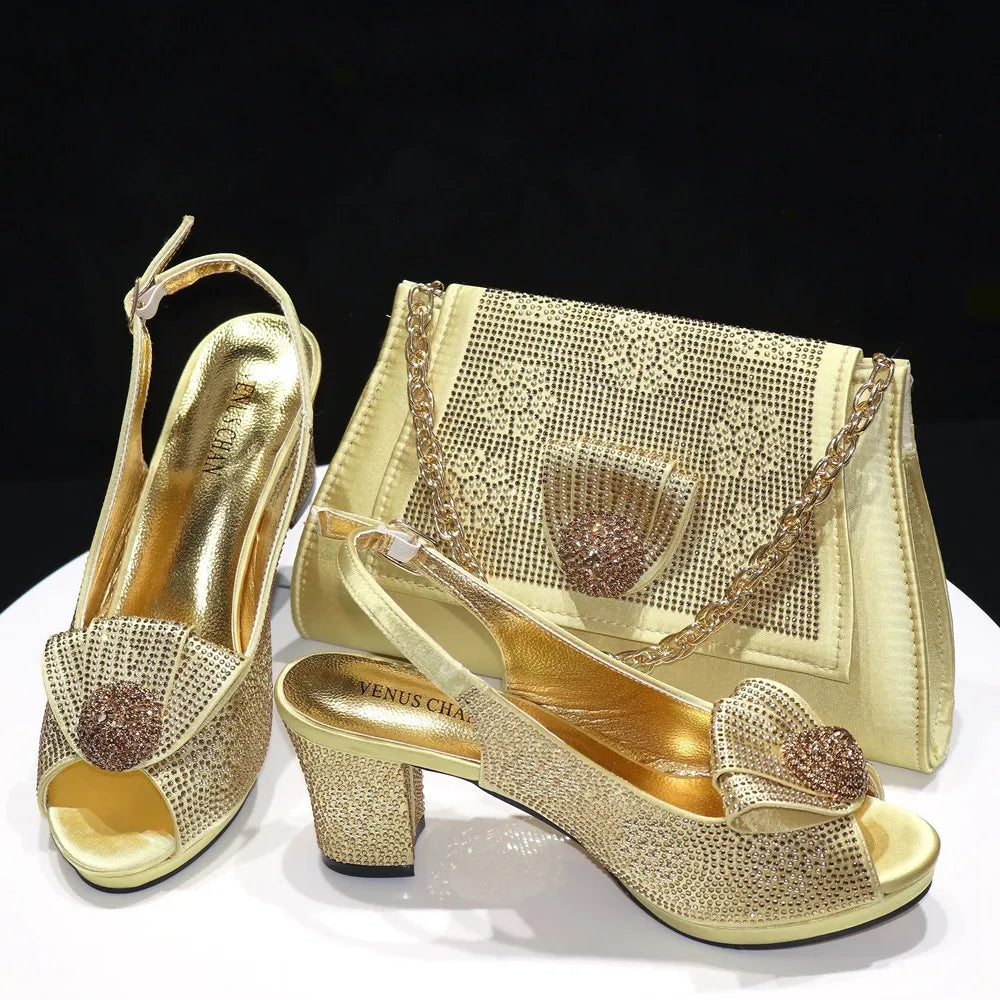 Women’s Wedding Shoes & Matching Diamond Bag Set – Italian Style Girly Glam Look Sandal & Clutch Handbag - Elegant Gift for Her