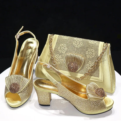 Women’s Wedding Shoes & Matching Diamond Bag Set – Italian Style Girly Glam Look Sandal & Clutch Handbag - Elegant Gift for Her