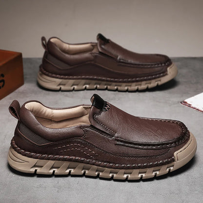 Classic Retro Leather Loafer Shoes for Men – Elegant Hand-Sewn Slip-On Casual Footwear for Summer & Spring Parties - Gift for Him
