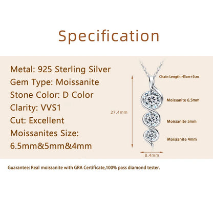 RAPRGOLD 925 Silver Chain With Moissanite Pendant for Women – Round Cut & Twisted Pendant Necklace for Wedding, Party - Jewelry Gift for Her