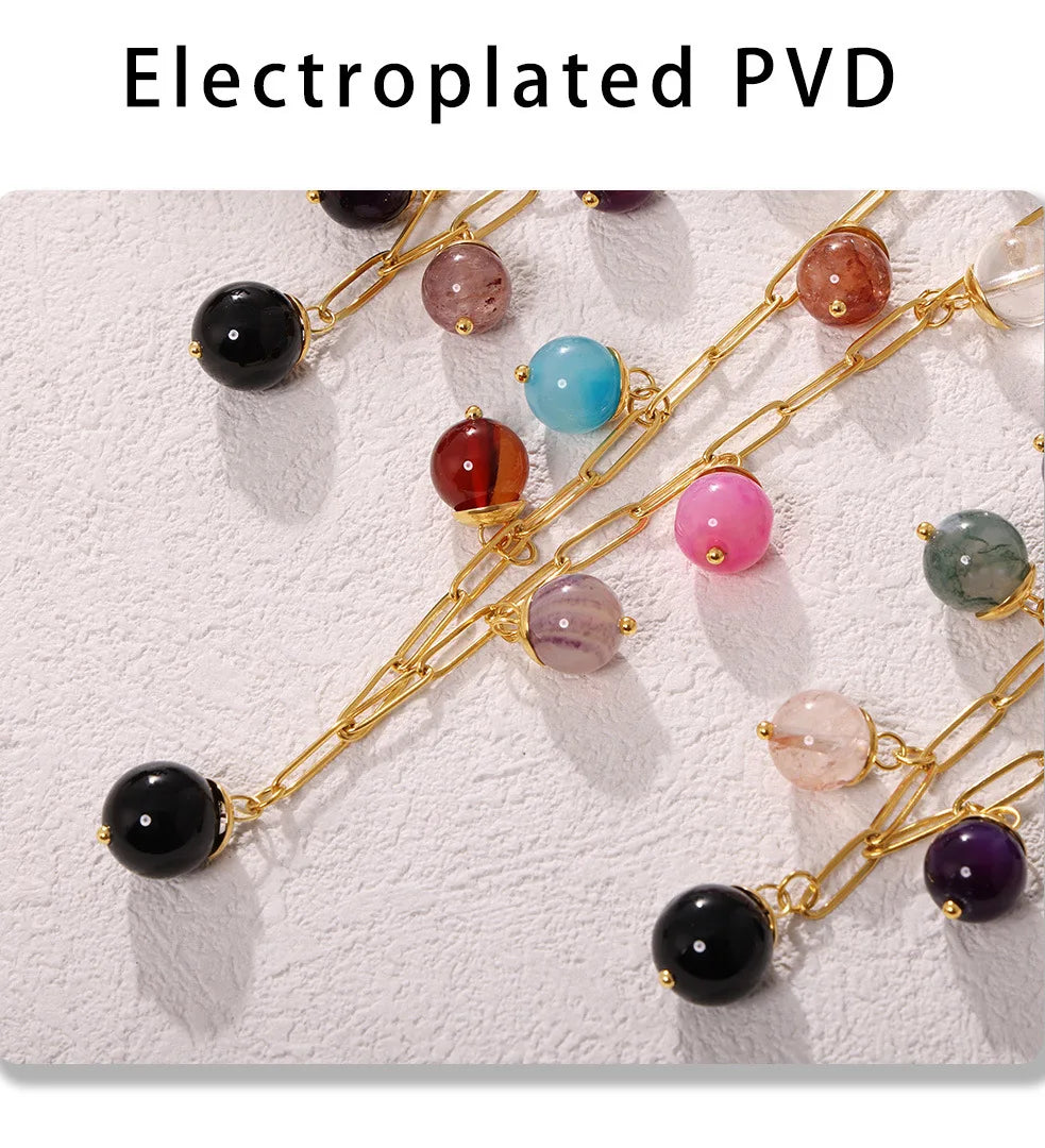 eye-catcher Round Nature Stones Necklace For Women Stainless Steel Chain Gold Plated Fashion Charm Jewelry Gift