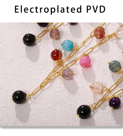 eye-catcher Round Nature Stones Necklace For Women Stainless Steel Chain Gold Plated Fashion Charm Jewelry Gift