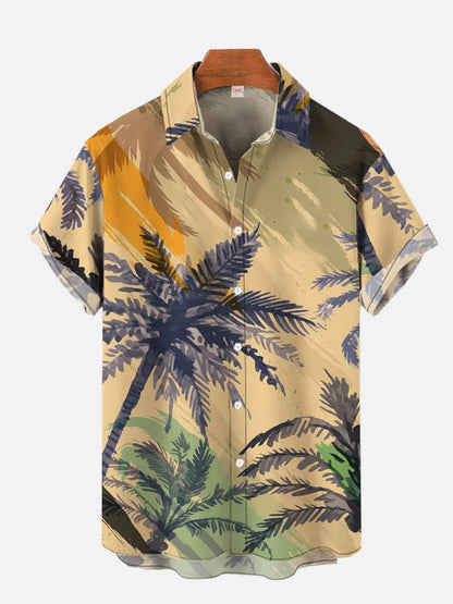 Men’s 3D Hawaiian Shirt for Summer – Coconut Tree Sunset Print Short Sleeve Beach Top - Perfect Gift for Him