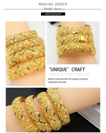 ANIID Dubai 24K Gold Plated Bangle Arabic / Indian Bridal Charm Bracelet | Luxury Wedding & Party Jewelry