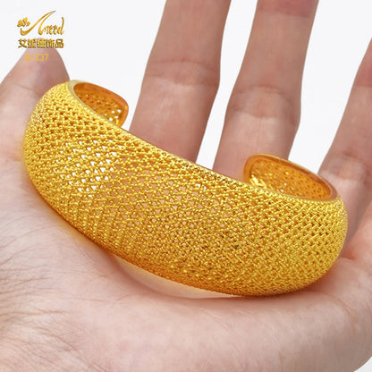 ANIID Dubai 24k Golden Cuff Bangles For Women - African Luxury Charm Bracelet Bangles Nigerian Wedding Gold Color Jewelry Gifts