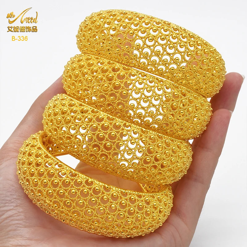 ANIID Dubai 24k Golden Cuff Bangles For Women - African Luxury Charm Bracelet Bangles Nigerian Wedding Gold Color Jewelry Gifts