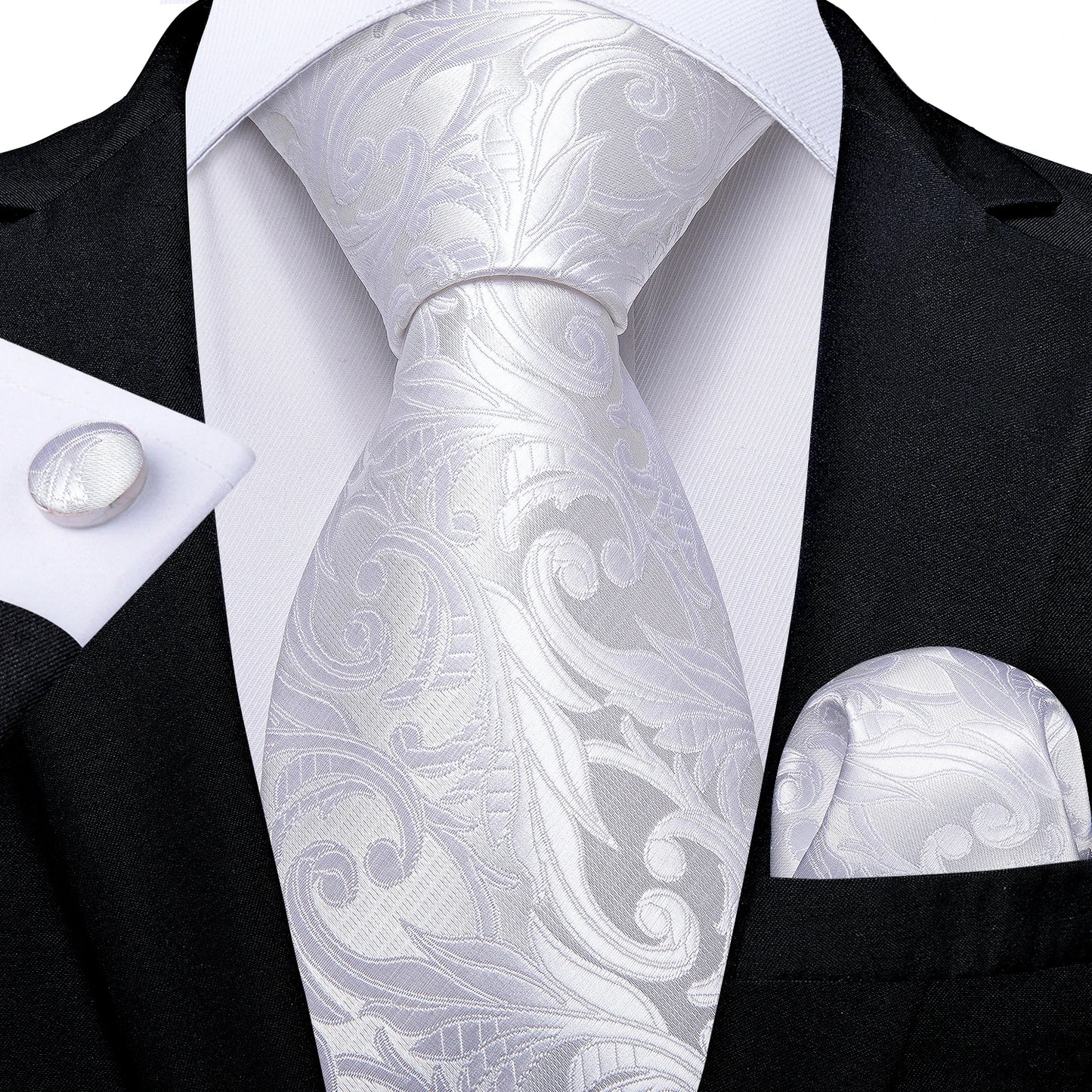 Luxury Orange Paisley Men's Tie Set for Business, Office, Party, Wedding| 3.15 Inch Silk Polyester Necktie, Cufflinks & Pocket Square - Perfect Gift for Him