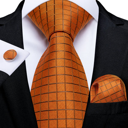 Luxury Orange Paisley Men's Tie Set for Business, Office, Party, Wedding| 3.15 Inch Silk Polyester Necktie, Cufflinks & Pocket Square - Perfect Gift for Him