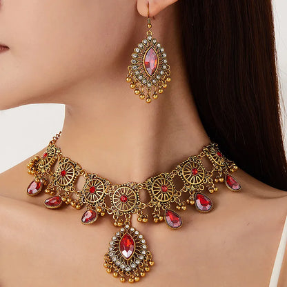 Hollow Metal Ethnic Water Drop Jewelry Set for Women – Vintage Resin Pendant  Necklace & Earring Gift Set for Her