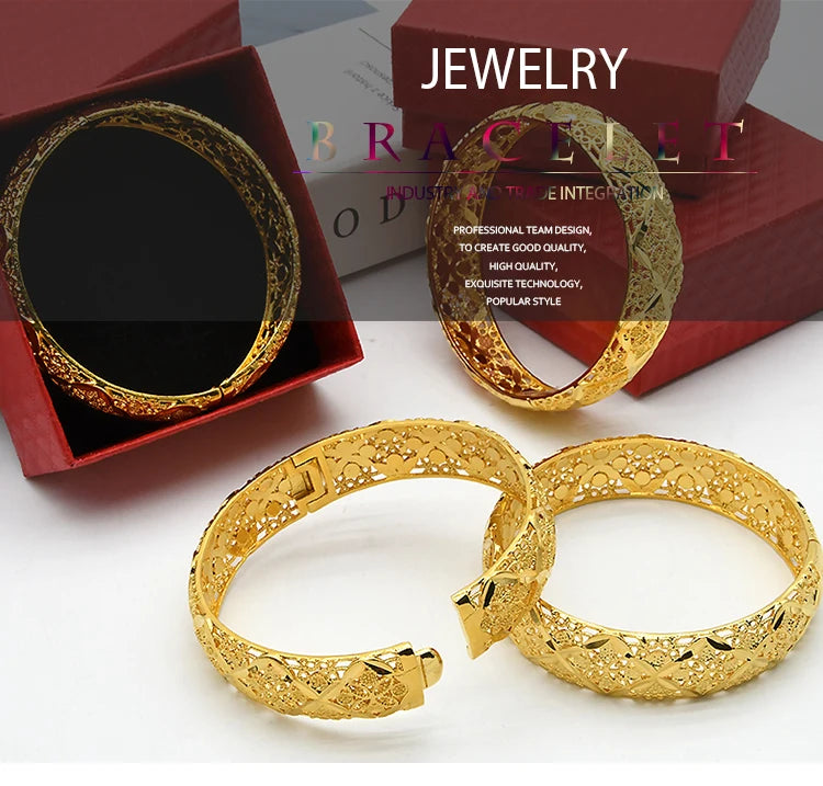 ANIID Dubai 24K Gold Plated Bangle Arabic / Indian Bridal Charm Bracelet | Luxury Wedding & Party Jewelry