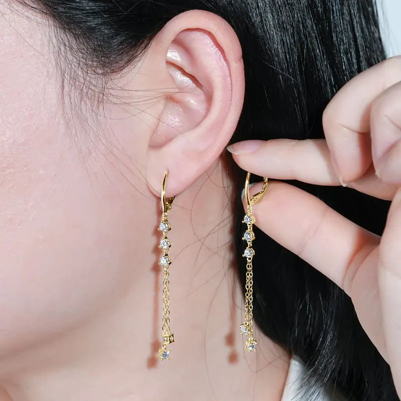 925 Silver Moissanite Tassel Earrings – RAPRGOLD Certified Dangling Hoop Jewelry Gift for Her