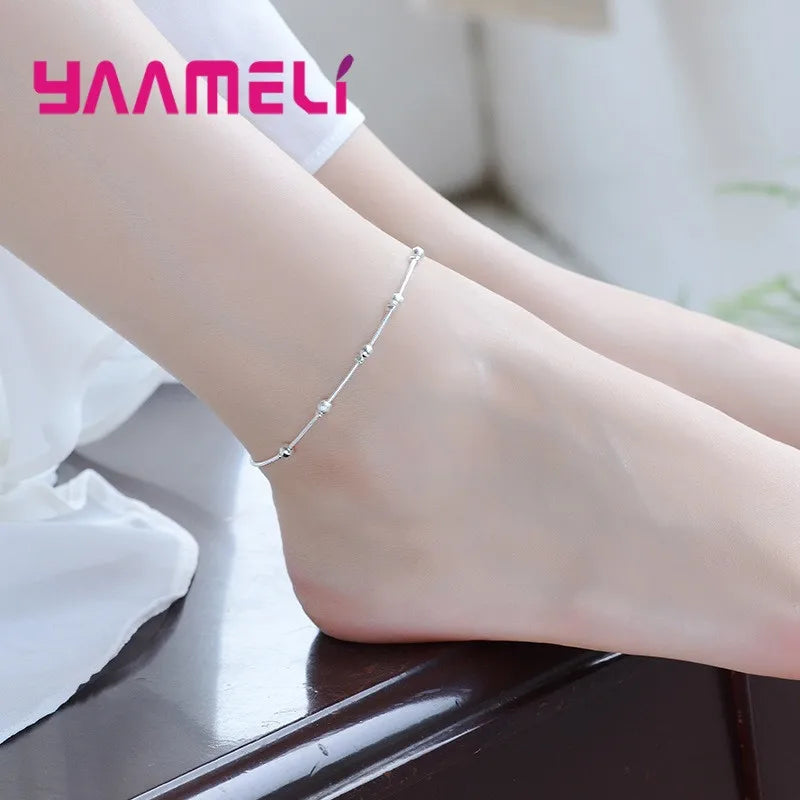 925 Sterling Silver Adjustable Anklet Trendy Foot Chain for Women