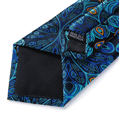 Luxury Orange Paisley Men's Tie Set for Business, Office, Party, Wedding| 3.15 Inch Silk Polyester Necktie, Cufflinks & Pocket Square - Perfect Gift for Him
