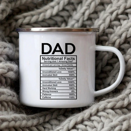 Dad Nutritional Facts Coffee Mug- Dad Gifts from Daughter - Best Dad Mug for the World's Best Dad ,Enamel Cup for Papa, Daddy, Stepdad, Father’s Day- Gift Best Dad Ever Cups- Dad Gifts From Kids