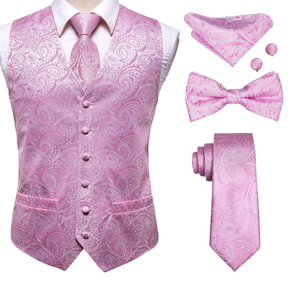Elegant Men's Formal Silk Vest & Accessories By Hi-Tie | Waistcoat Set with Tie, Bowtie, Hanky, Cufflinks for Business, Office, Party, Wedding - Ideal Gift for Him