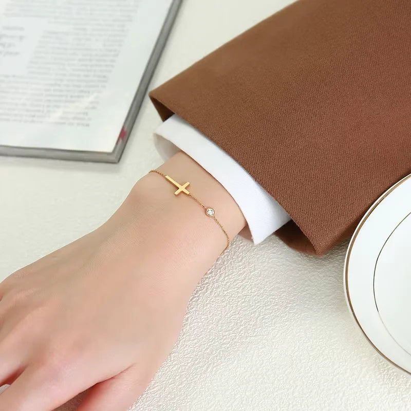 Women’s Minimalist Thin Chain Bracelet Cross Moon Star Charm