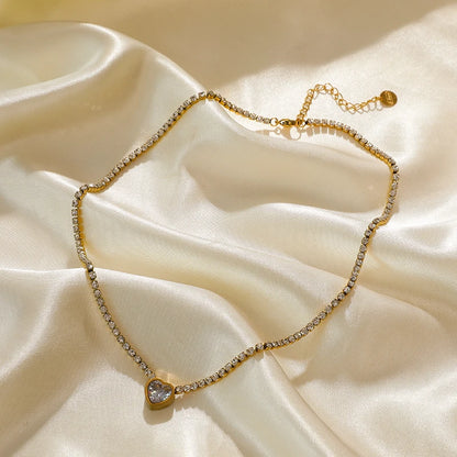 EILIECK 316L Stainless Steel White Green Red Zirconia Crystal Necklace For Women Fashion Neck Jewelry Wedding Party Accessories