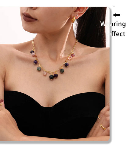 eye-catcher Round Nature Stones Necklace For Women Stainless Steel Chain Gold Plated Fashion Charm Jewelry Gift