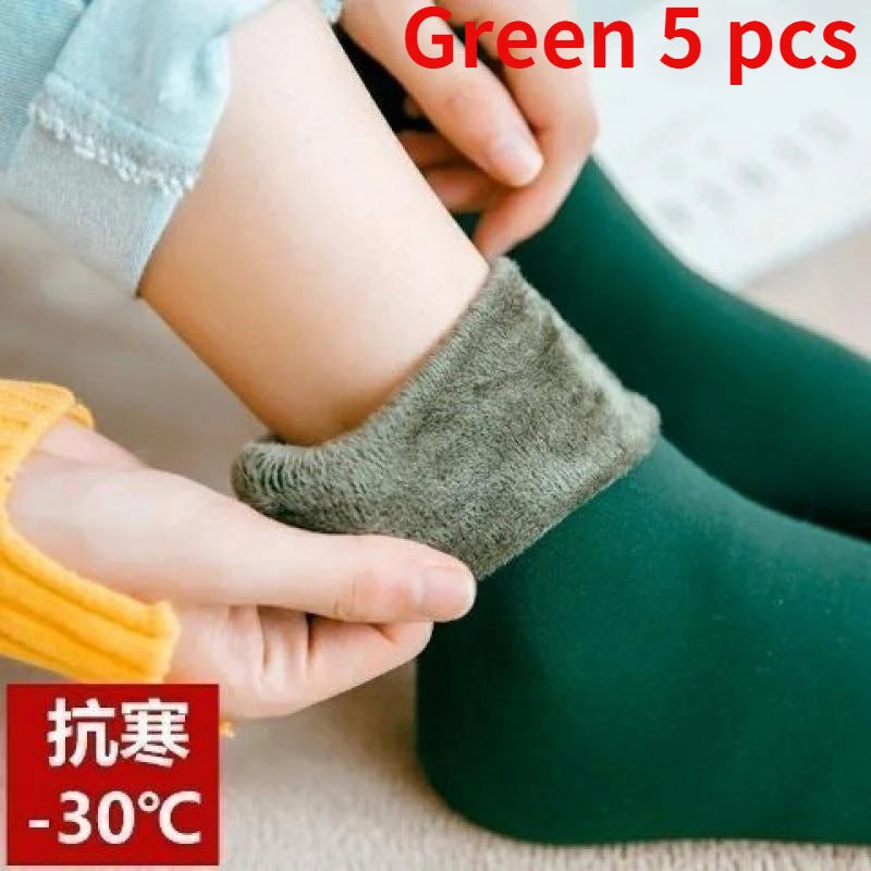 5 Pairs Winter Thermal Wool Cashmere Socks – Warm Seamless Unisex Velvet Sock