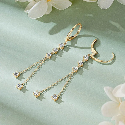 925 Silver Moissanite Tassel Earrings – RAPRGOLD Certified Dangling Hoop Jewelry Gift for Her