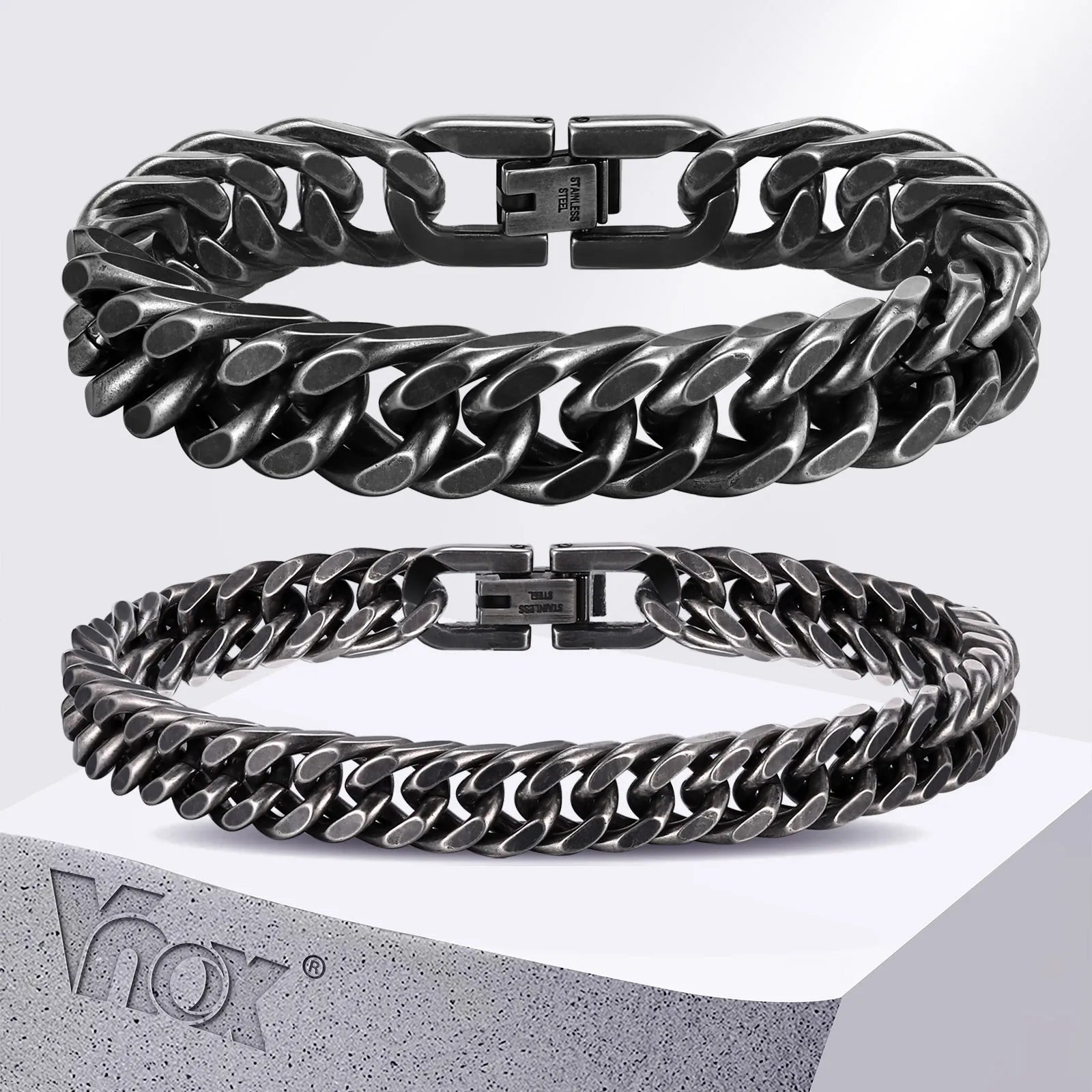 Bold 8mm/12mm Oxidized Stainless Steel Cuban Link Bracelet for Men - Punk Rock Style Wristband for Daily Wear & Party - Perfect Jewelry Gift for Him
