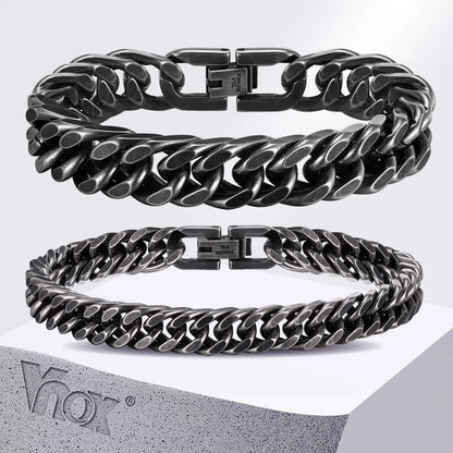 Bold 8mm/12mm Oxidized Stainless Steel Cuban Link Bracelet for Men - Punk Rock Style Wristband for Daily Wear & Party - Perfect Jewelry Gift for Him