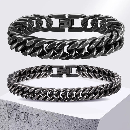 Bold 8mm/12mm Oxidized Stainless Steel Cuban Link Bracelet for Men - Punk Rock Style Wristband for Daily Wear & Party - Perfect Jewelry Gift for Him
