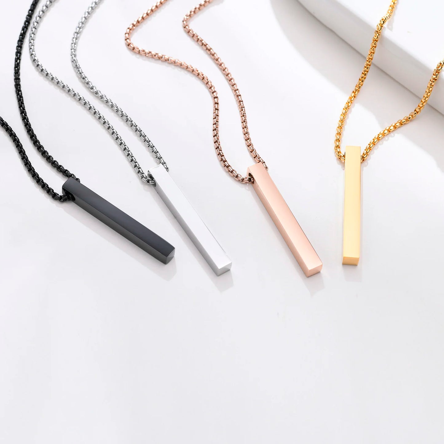 Waterproof Stainless Steel Bar Pendant Necklace – Unisex Minimalist Jewelry