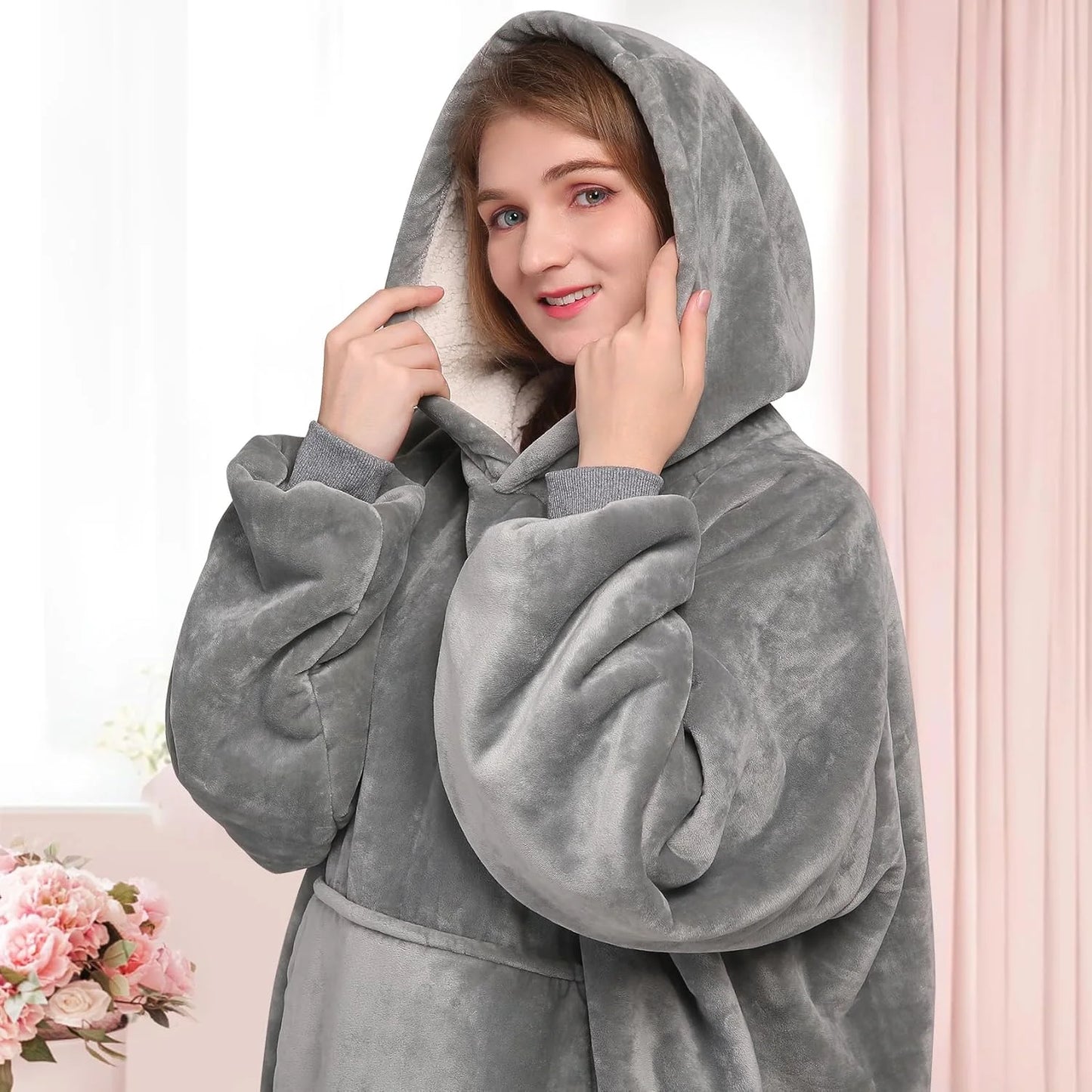 Super Sized Wearable Blanket Hoodie – Soft Hooded Sweatshirt with Sleeves & Pockets—Perfect For Gifting Comfort and Relaxation