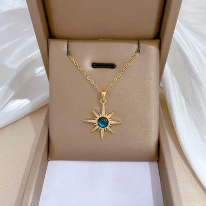 Zircon Inlaid Stainless Steel Choker Necklace for Women - Flower Butterfly Moon Design Pendant Tassel Clavicle Jewelry - Perfect Gift for Her