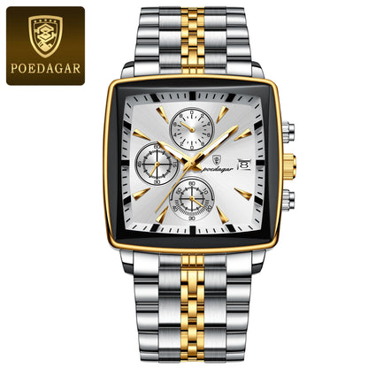 POEDAGAR Square Men’s Watch, Waterproof – Premium Stainless Steel Chronograph with Luminous Display Casual Wrist Watch. Gift for all.