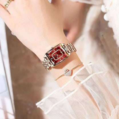 Luxury Rectangle Stainless Steel Women’s Wristwatch | POEDAGAR Waterproof Quartz Watch with Date Display | Ideal Gift for Her