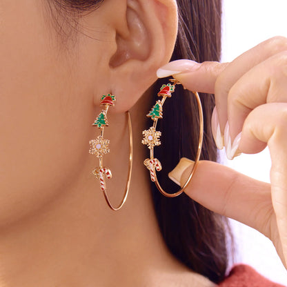 New Christmas Ribbon Star Long Tassel Earrings for Women Delicate Crystal Bowknot Hollow Bell Drop Earring Xmas Festival Jewelry