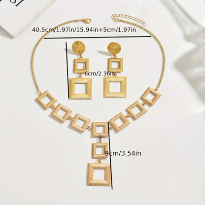 Luxury 14K Gold Geometric Jewelry Set for Women – Electroplated Necklace & Earrings, 316L Stainless Steel - Elegant Gift for Her