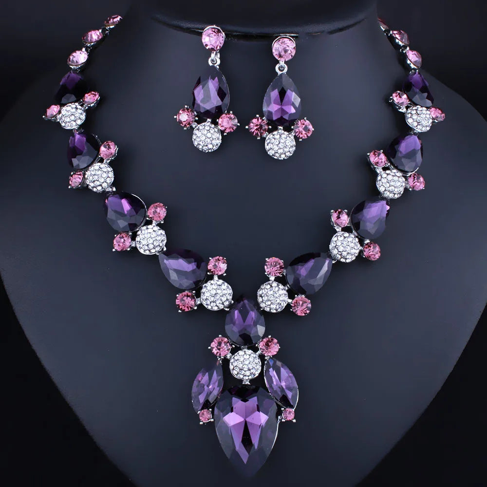 Fashion Women's Crystal Necklace & Earrings Set – Crystal Glass Bridal Wedding Accessories Gift - Elegant Gift for Her